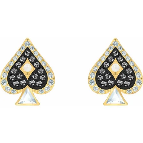 Серьги пусеты SWAROVSKI, кристаллы Swarovski, размер 14 мм, черный, золотой