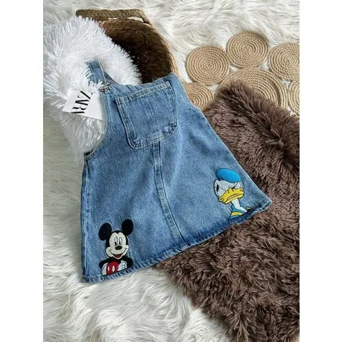 Сарафан Zara, деним, хлопок, размер 98, голубой