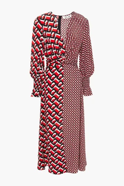 Платье миди из шелкового крепдешина с принтом и завязками Diane Von Furstenberg, красный
