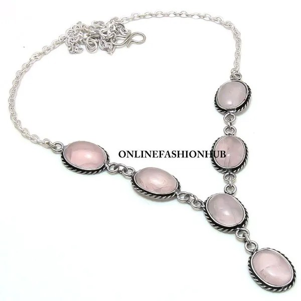 Розовый кварц Gemstone 925 Sterling Silver Plated Ожерелье Best Buy ERR-N39