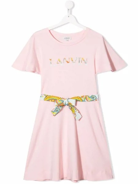 LANVIN Enfant платье с бантом и логотипом