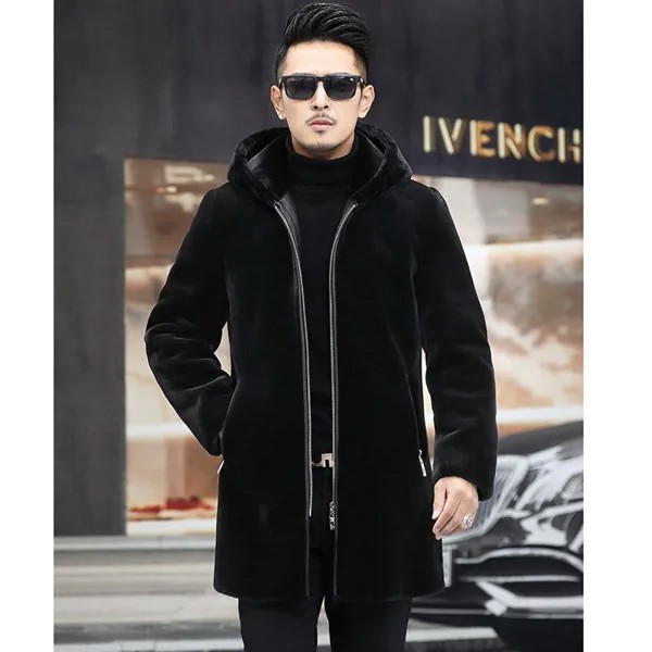 Теплое зимнее пальто, мужское Норковое Пальто, повседневный тренчкот средней длины с капюшоном для мужчин среднего возраста