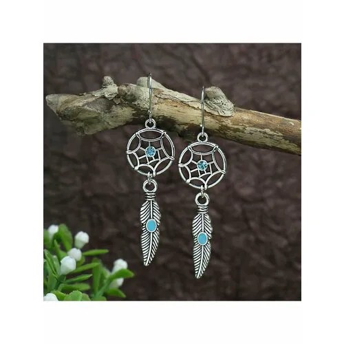 Серьги , бирюза синтетическая, эмаль, бирюзовый, серебряный
