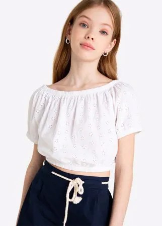 Белый укороченный топ для девочки Gloria Jeans