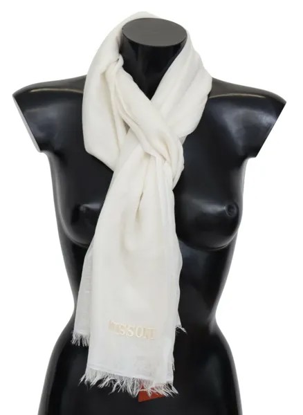 Шарф MISSONI, белый кашемир, унисекс, с бахромой на шее, с логотипом, 180 см x 65 см, рекомендуемая розничная цена 500 долларов США