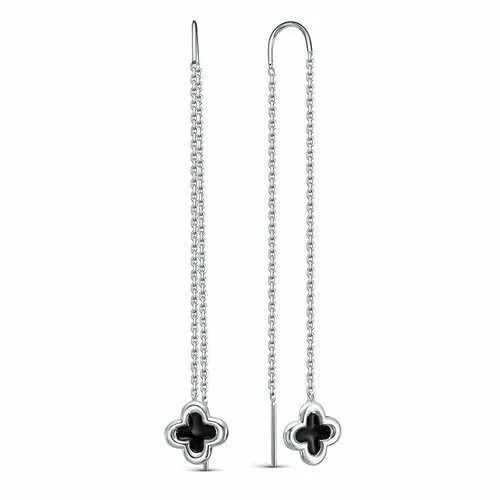 Серьги цепочки Del'ta, серебро, 925 проба, эмаль, черный