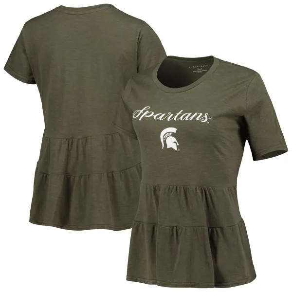 Женская оливковая футболка с оборками внизу Michigan State Spartans Willow