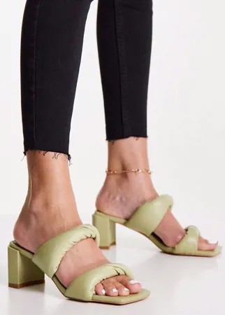 Пастельно-зеленые мюли на каблуке с квадратным носком и мягкими ремешками NA-KD-Зеленый цвет