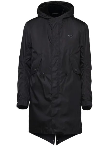 Prada плащ Re-Nylon с капюшоном, черный