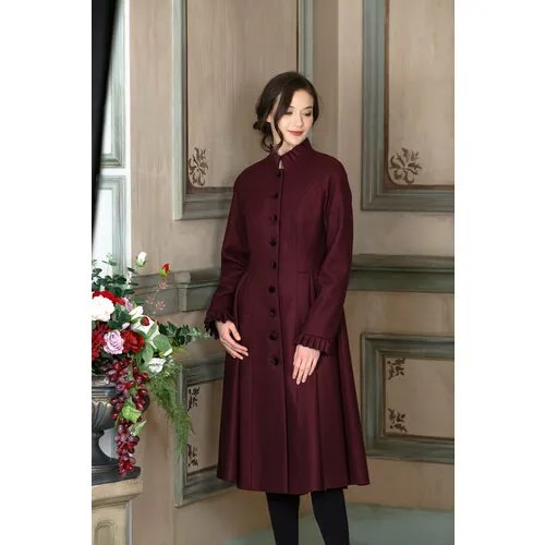 Пальто  Azellricca демисезонное, шерсть, силуэт прямой, удлиненное, размер 46, бордовый