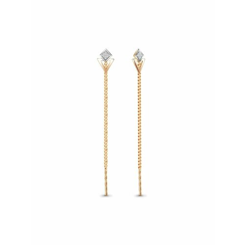 Серьги цепочки КРОЕС, красное золото, 585 проба, фианит, золотой