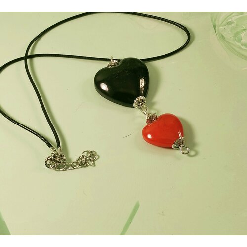 Колье Сердце, длина 45 см, черный, серебряный