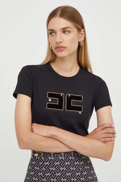Хлопковая футболка Elisabetta Franchi, черный