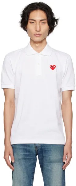 Белая футболка-поло Comme des Garçons с нашивкой в ​​форме сердца