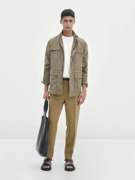 Техническая куртка с капюшоном и молнией Massimo Dutti, коричневый