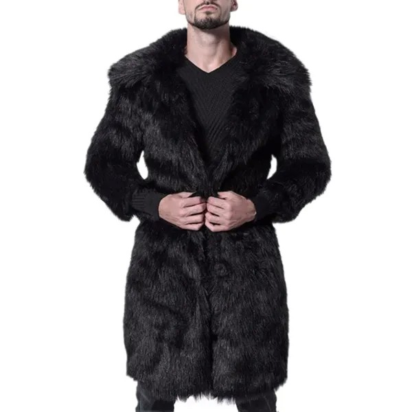 Мужское зимнее пальто, верхняя одежда, куртка из искусственного меха с отложным воротником, Норковое длинное искусственное пальто, толстое ...