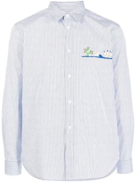 Comme Des Garçons Homme Deux cactus-embroidered striped shirt