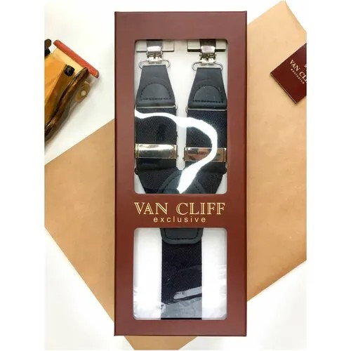 Подтяжки Van Cliff, натуральная кожа, металл, подарочная упаковка, длина 110 см., синий