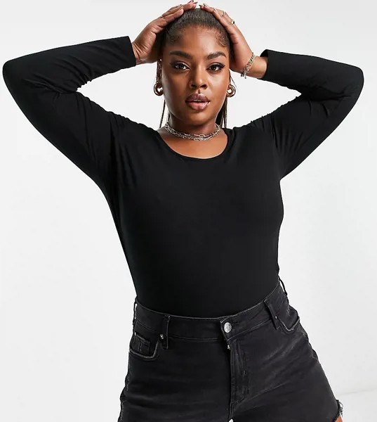 Черный лонгслив из органического хлопка Vero Moda Curve-Черный цвет