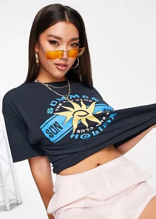 Эксклюзивная черная oversized-футболка с принтом 
