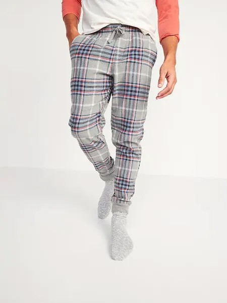 NWT Old Navy Grey Клетчатые фланелевые пижамные штаны для бега для сна Мужские L XL