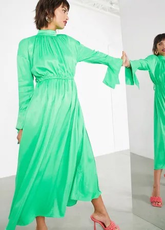 Зеленое oversized-платье макси с затягивающимся шнурком ASOS EDITION-Зеленый цвет