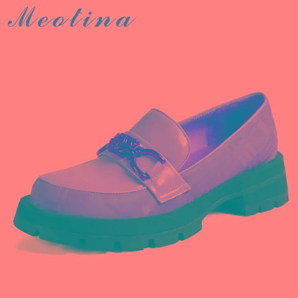 Женские лоферы из натуральной кожи Meotina, туфли на платформе и толстом каблуке, обувь на среднем каблуке, весна-осень, абрикосового цвета, 40