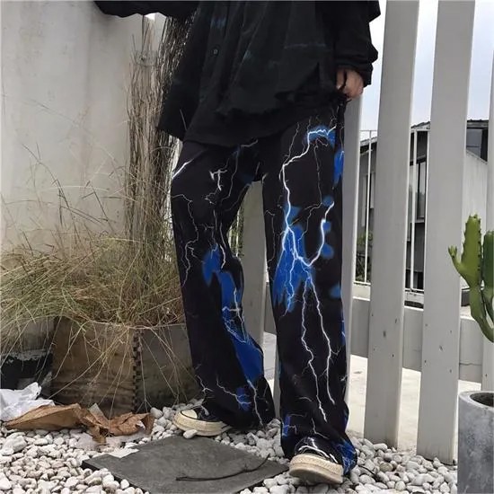 Y2k Vrouwen Broek Harajuku Straat Retro Bliksem Casual Broek Voor Vrouwelijke Losse Wijde Pijpen Broek Suits Doek Hip Hop Joggers