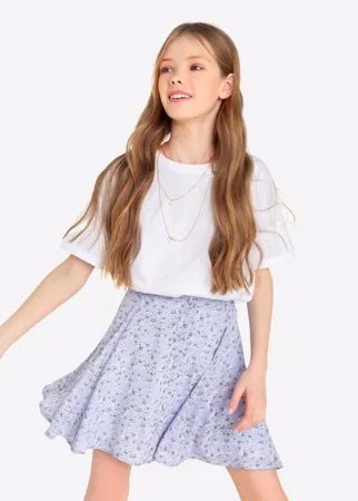 Голубая юбка с цветочным принтом и пуговицами для девочки Gloria Jeans