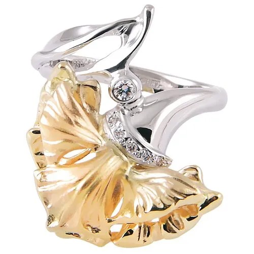 Перстень Альдзена Роскошь К-14063, белое, желтое, комбинированное золото, 585 проба, родирование, бриллиант, размер 17, белый, желтый