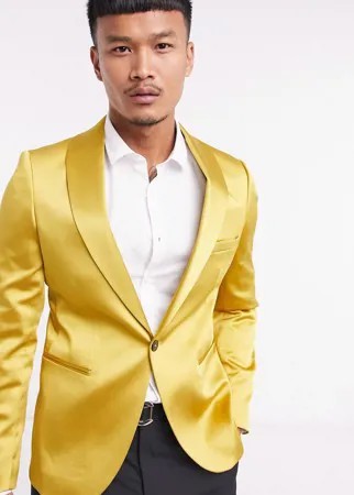 Пиджак из сатина горчичного цвета с шалевым воротником Twisted Tailor-Желтый