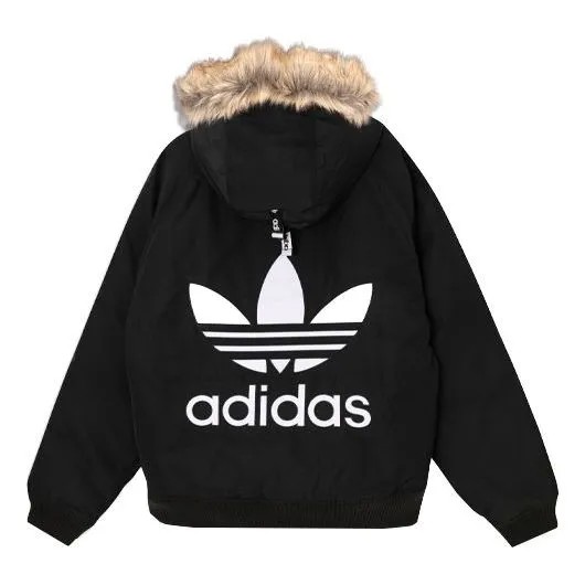 Пуховик adidas originals Down Fur Bomber Back Logo Print Down Jacket Men Black, черный