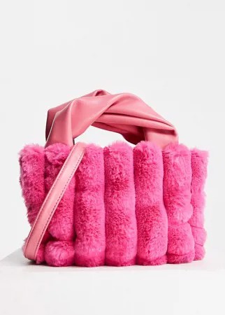 Ярко-розовый клатч из искусственного меха со съемным ремешком и ручкой ASOS DESIGN-Розовый цвет