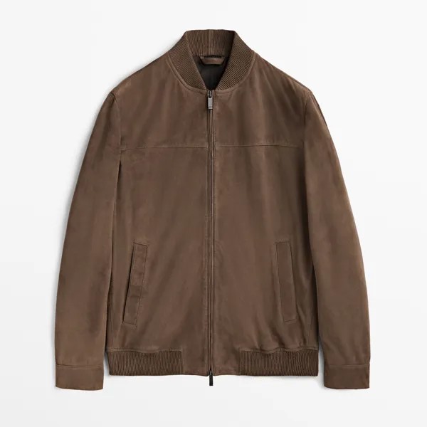 Замшевый бомбер Massimo Dutti, коричневый