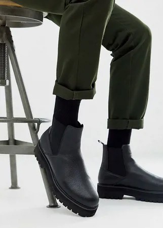 Черные ботинки челси из искусственно кожи для широкой стопы на массивной подошве ASOS DESIGN-Черный