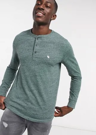 Зеленый трикотажный лонгслив хенли с логотипом Abercrombie & Fitch-Зеленый цвет