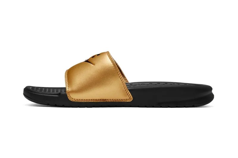 Женские шлепанцы Nike Benassi, черный/черно-золотой металлик, 343881-014