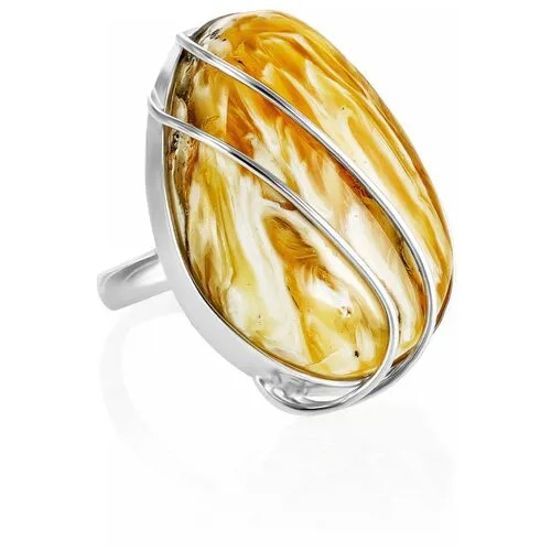 Amberholl Оригинальное кольцо из серебра и натурального балтийского медового янтаря с пейзажной текстурой «Риальто»