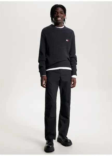 Обычный однотонный черный мужской свитер с круглым вырезом Tommy Jeans