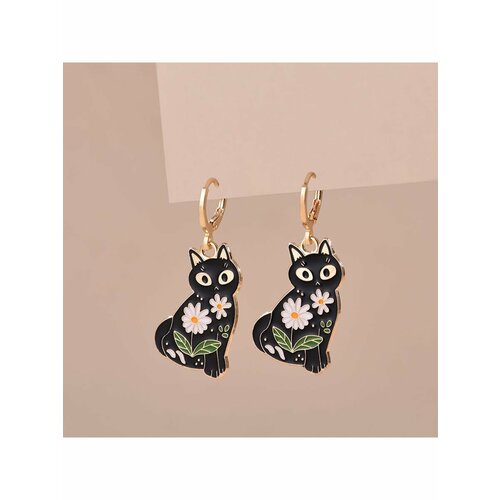 Серьги, эмаль, золотой, белый, черный, зеленый