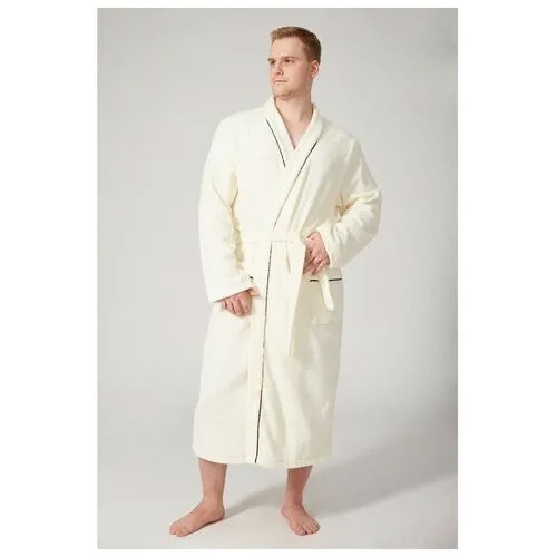 Халат Этель, укороченный рукав, банный халат, пояс/ремень, карманы, размер 56-58, бежевый