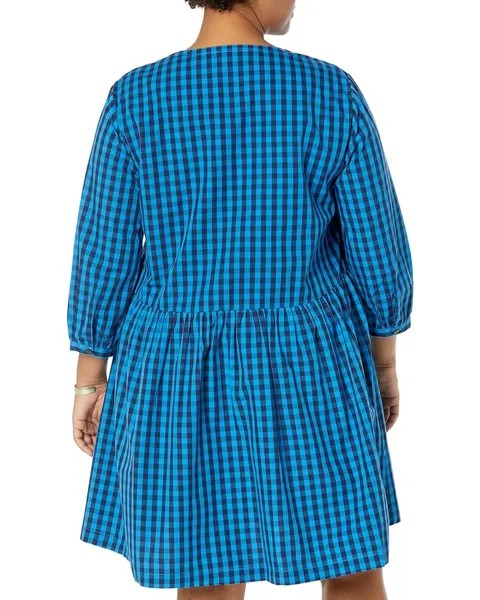 Платье Draper James Plus Size Ruffle Placket Shift in Blue Gingham, цвет Nassau Navy Multi