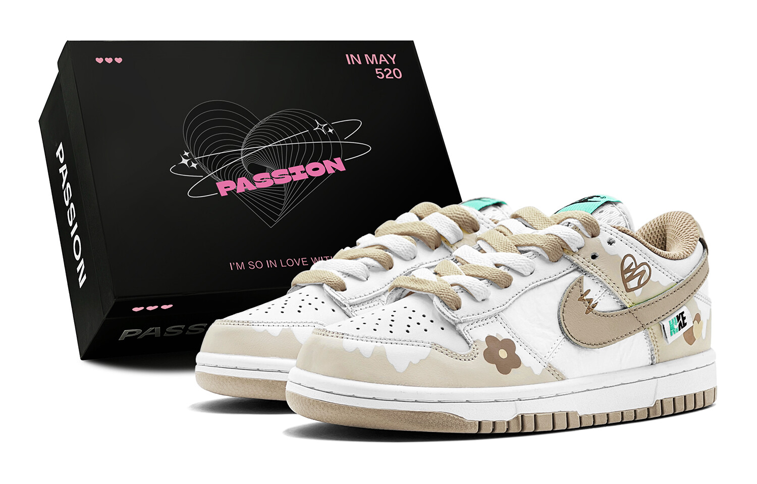 Кроссовки Nike Dunk Skateboarding Shoes Women's Low-top White, хаки