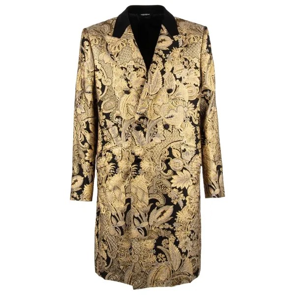 Dolce - Gabbana Двубортное жаккардовое пальто с люрексом Sicilia Gold Black 11264