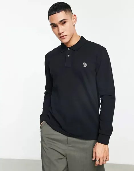 Черная футболка-поло с длинными рукавами и логотипом PS Paul Smith