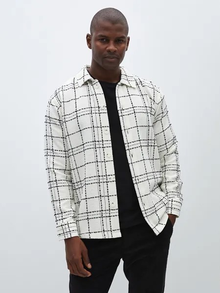Мужская куртка-рубашка в клетку с длинным рукавом стандартного кроя LCW Vision, экрю плед