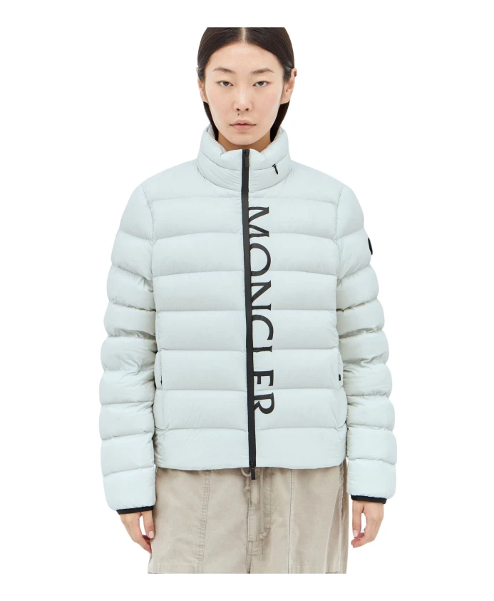 Стеганый пуховик с логотипом Moncler, серый