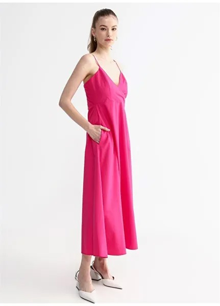 Двубортное прямое розовое женское платье миди с вырезом Aeropostale