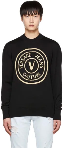 Черный свитер с V-образной эмблемой Versace Jeans Couture