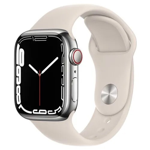 Умные часы Apple Watch Series 7 GPS + Cellular MKHW3FD/A 41мм Silver Stainless Steel Case with Stalight Sport Band, серебристый/звездный
